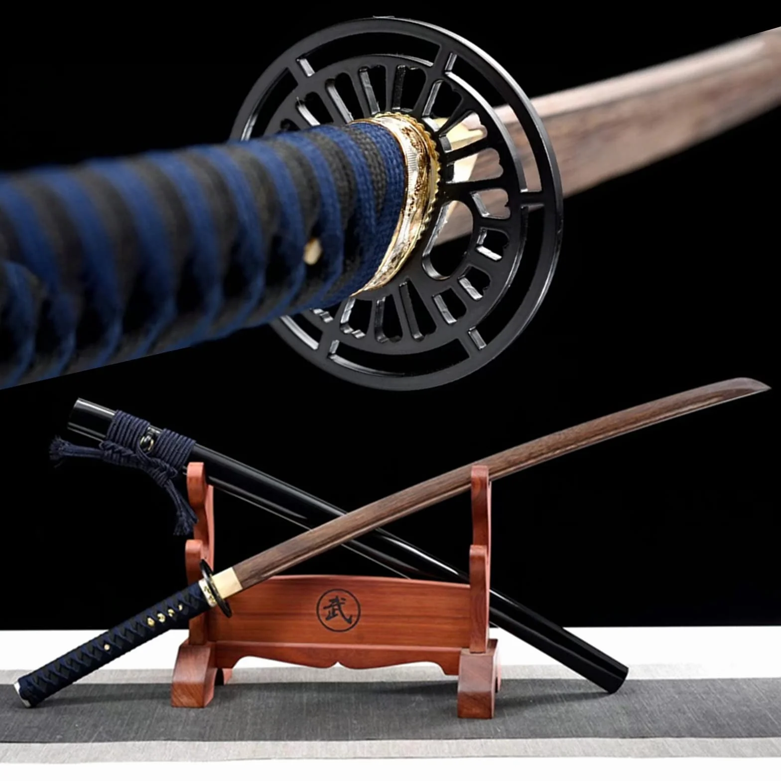 Épée samouraï Iaido de style japonais,véritables katanas,bokken en palissandre naturel 103 cm avec gaine peinture en bois massif,katana fait main pour l'entraînement,cosplay,décoration d'intérieur