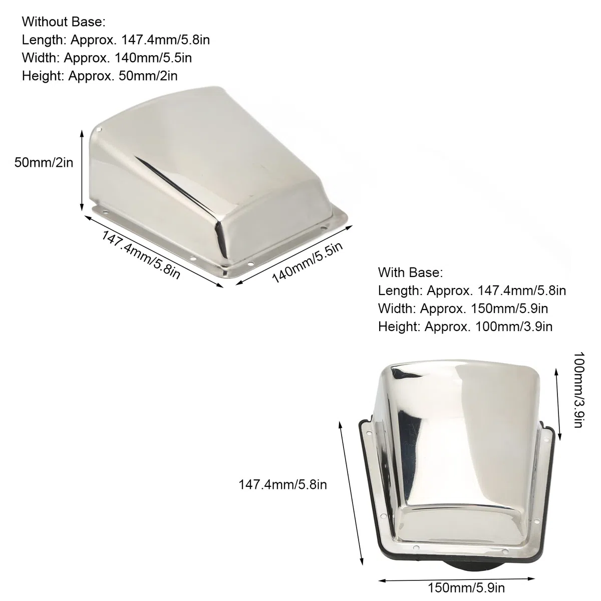 Astibym Aérateur de Capot de Bateau,résistant aux intempéries,antirouille,Haute résistance,5, 8 x 4, 8 x 2, 8 Pouces,évent de Capot Marin Brillant avec Base en Nylon pour Yachts