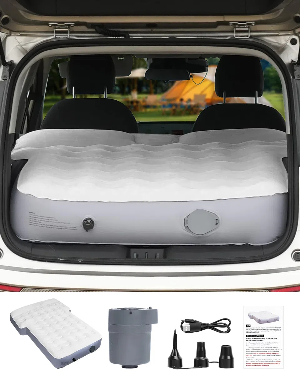 Matelas Gonflable Voiture SUV Matelas Voiture Arriere Lit Gonflable Voiture 2 Personnes PVC Floqué Portable Universel avec Electrique Pompe pour Camping Voyage Dormir