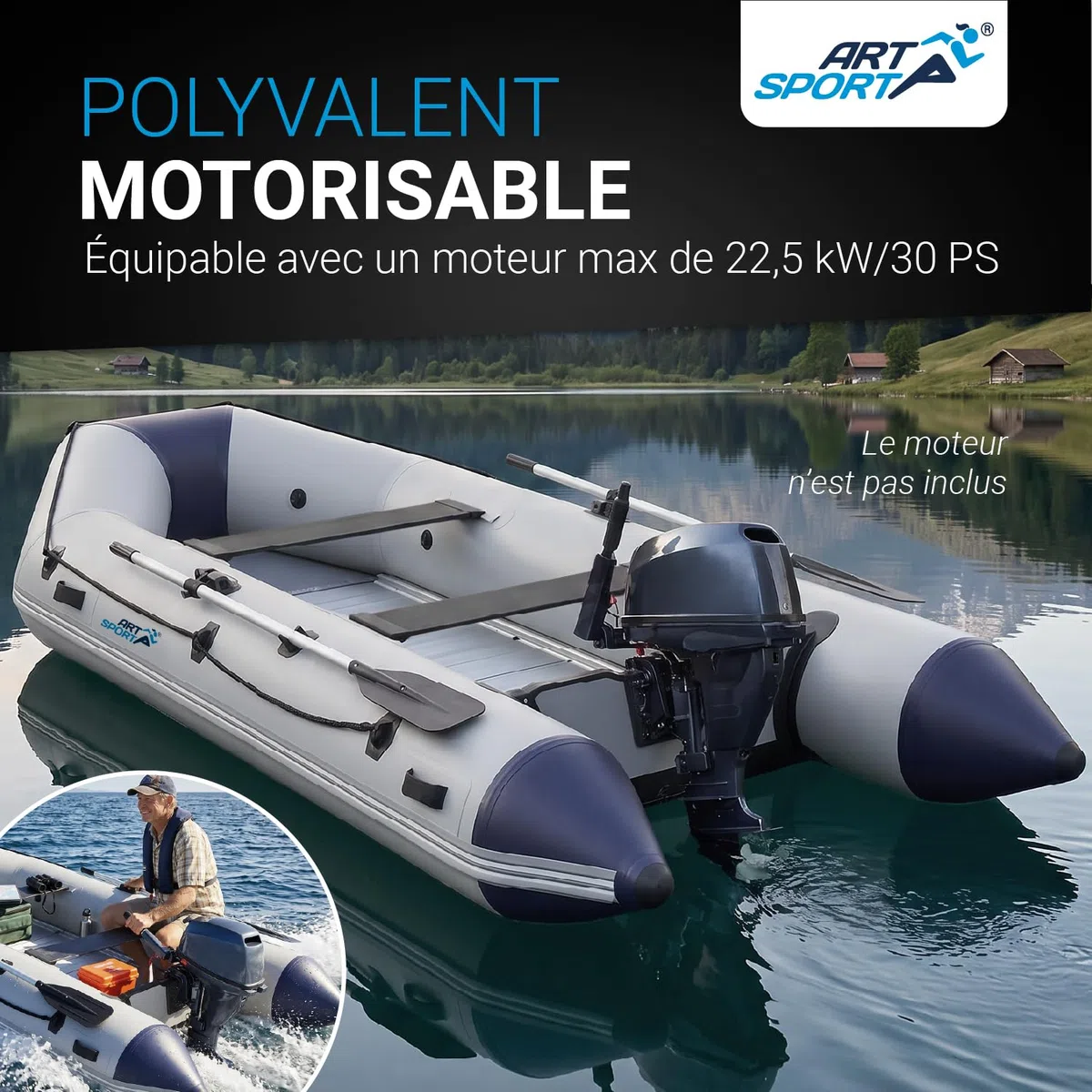 ArtSport Bateau Paddel Boot Gris avec Alu Sol – 3,80 m