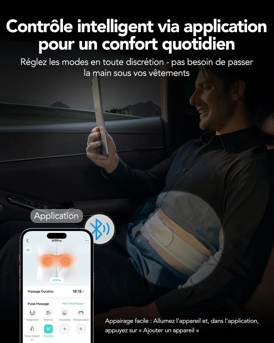 SKG Masseur du bas du dos pour soulager la douleur, coussin chauffant réglable sans fil, masseur infrarouge vibrant pour le dos,ceinture lombaire, cadeaux pour papa,femme,convient aux tailles 23-45