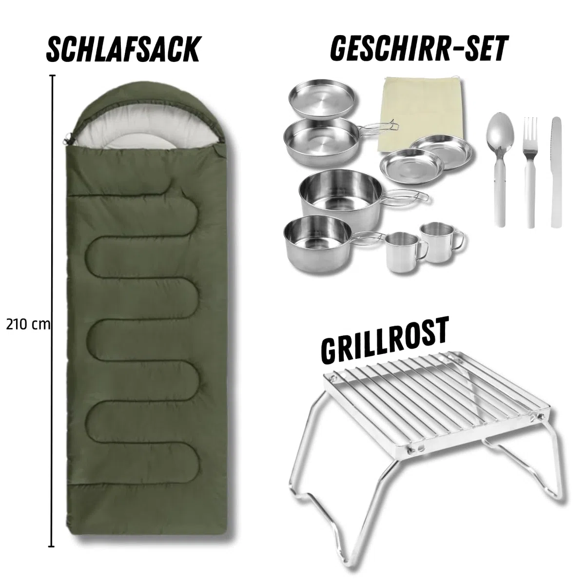 Sac à dos d'évasion, kit de survie d'urgence avec sac à dos tactique de 70 l, tente, sac de couchage, kit de premiers secours, ustensiles de cuisine de camping, outils multifonctions, équipement