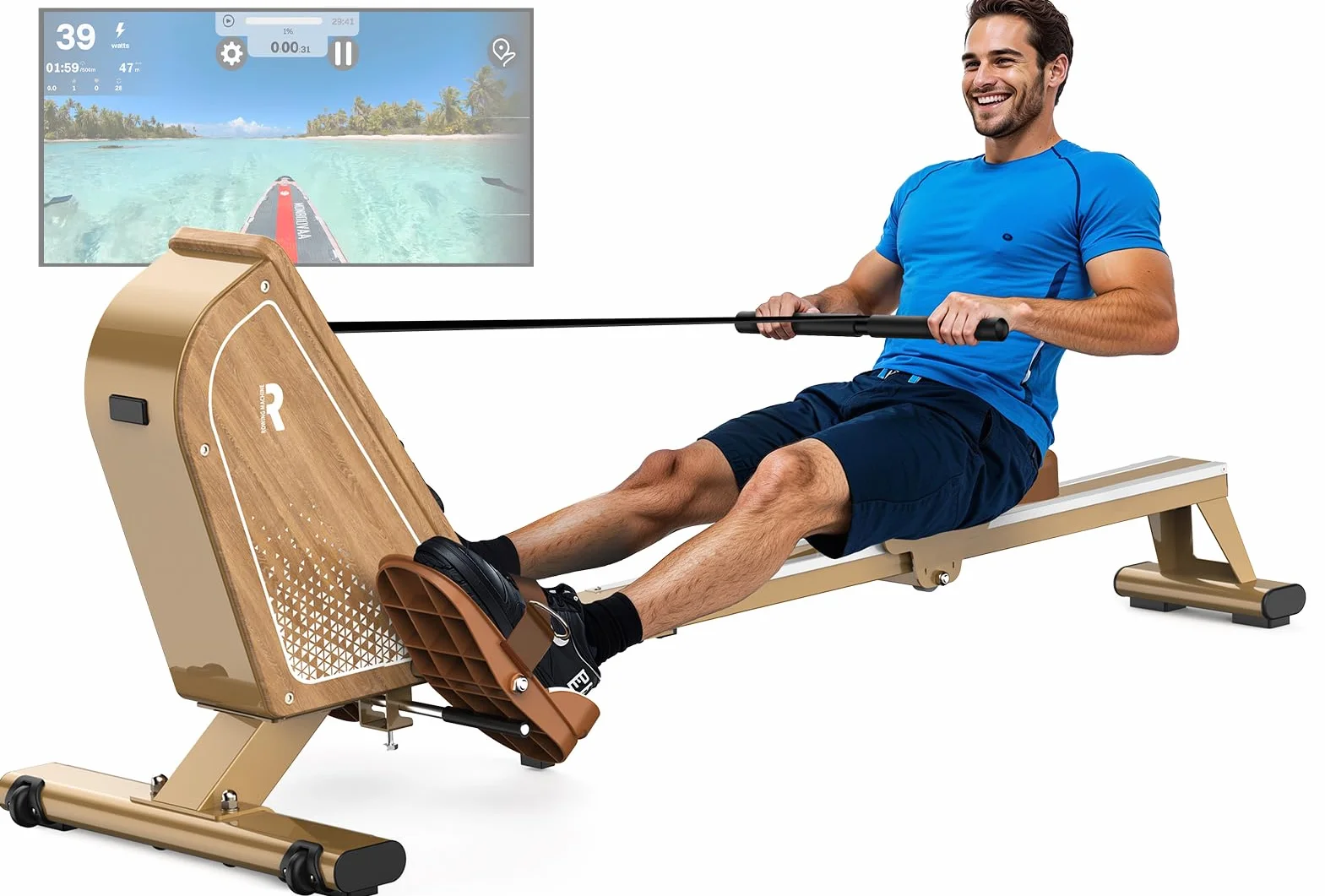 Rameur pour la maison OR3, rameur magnétique avec moniteur Bluetooth, 16 niveaux de résistance, rameur compact avec capacité de charge de 150 kg, rangement vertical