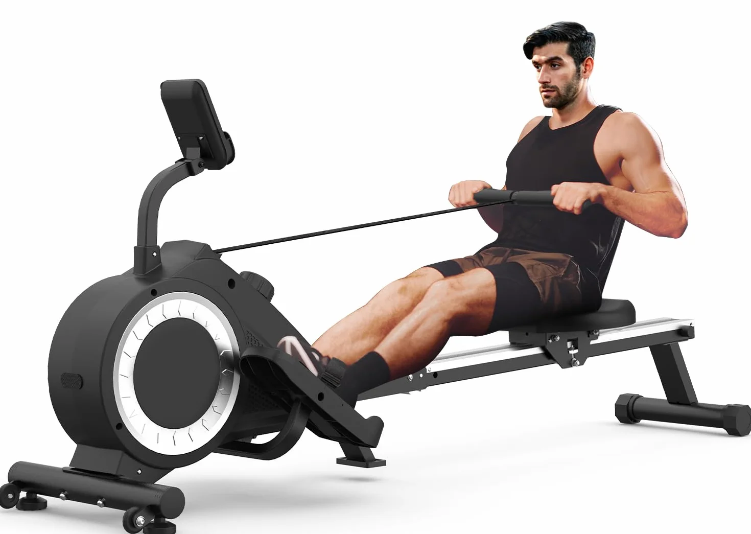 Rameur d'appartement Pliable avec écran LCD, Rameur Magnétique pour Gym à Domicile, Gain de Place, Adapté à L'entraînement du Corps Entier, Lisse et Calme
